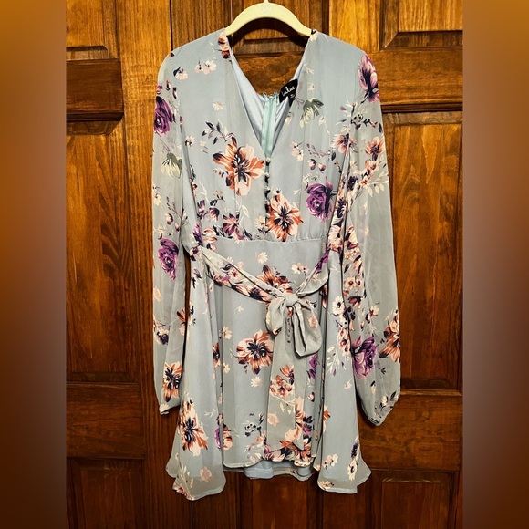 Lulu’s Always Yours Light Blue Floral Print Long Sleeve Skater Dress Size XL NWT - Picture 5 of 12
